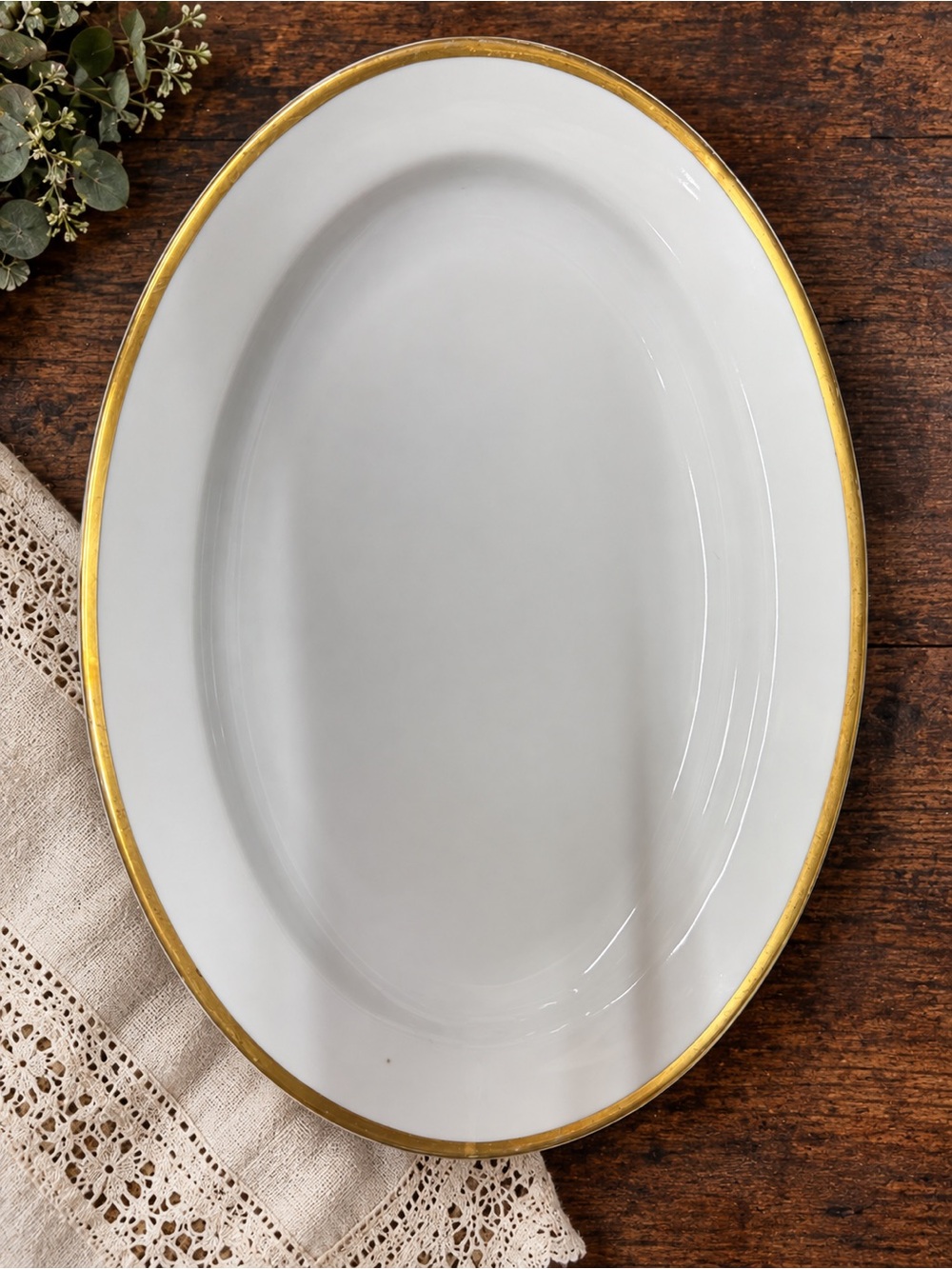 Vintage Tirschenreuth Bavaria 11.5” Oval Serving Platter White Gold Trim